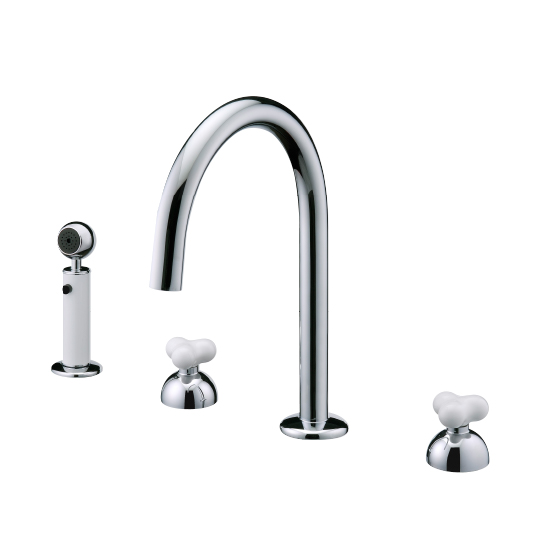 Faucet Dapur Dua Pegangan dengan Penyemprot