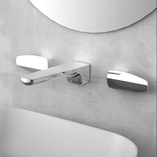 Pan 2 Faucet Basin yang Dipasang di Dinding dengan Dua Pegangan
